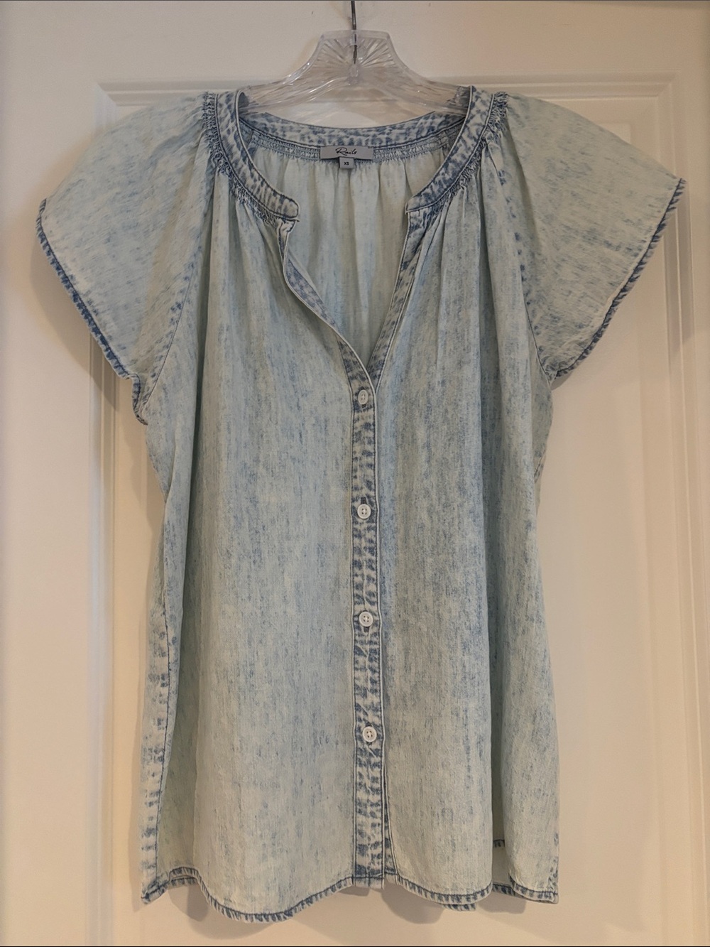 Rails Light Wash Denim Button-Front Blouse